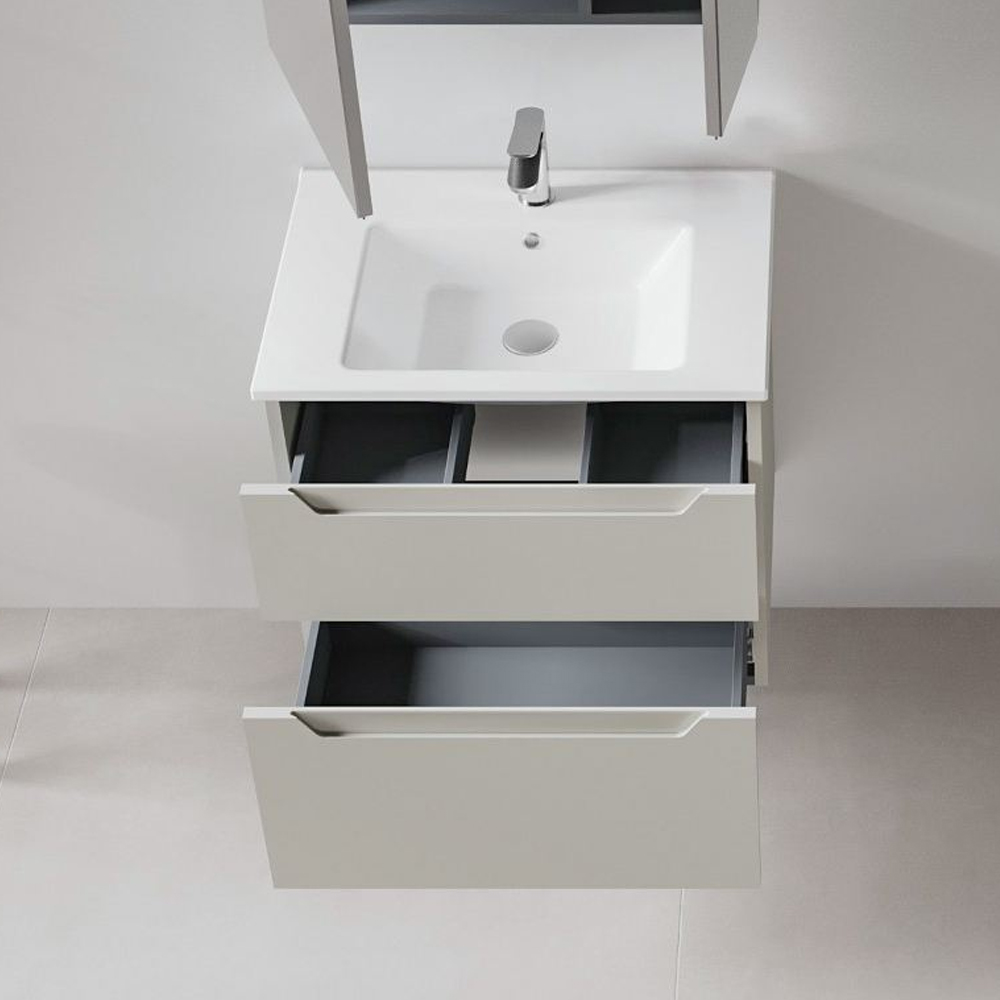 Messina Wooden Wall Mounted Vanity Unit & Basin with 2 Drawers in Matte Cashmere