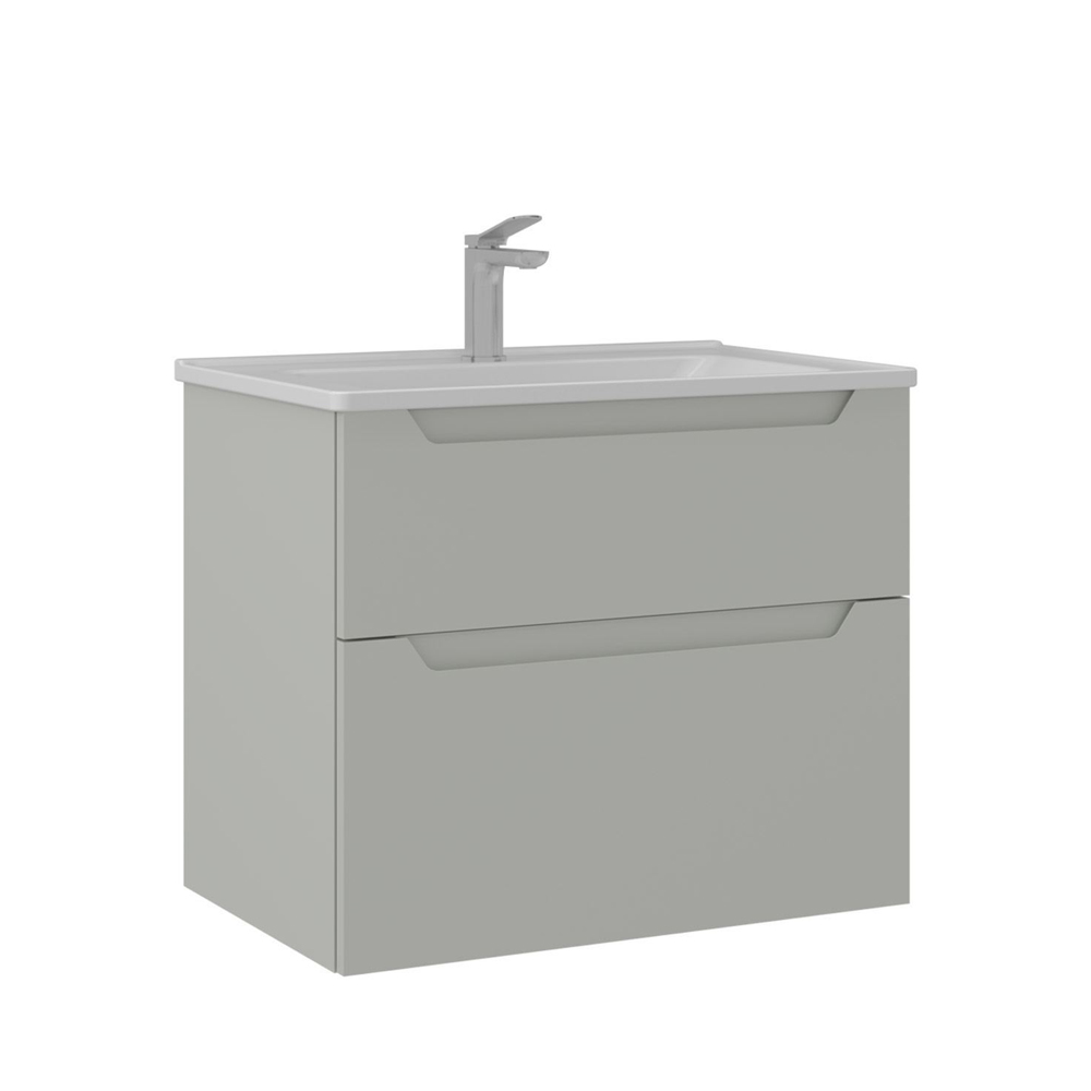 Messina Wooden Wall Mounted Vanity Unit & Basin with 2 Drawers in Matte Cashmere