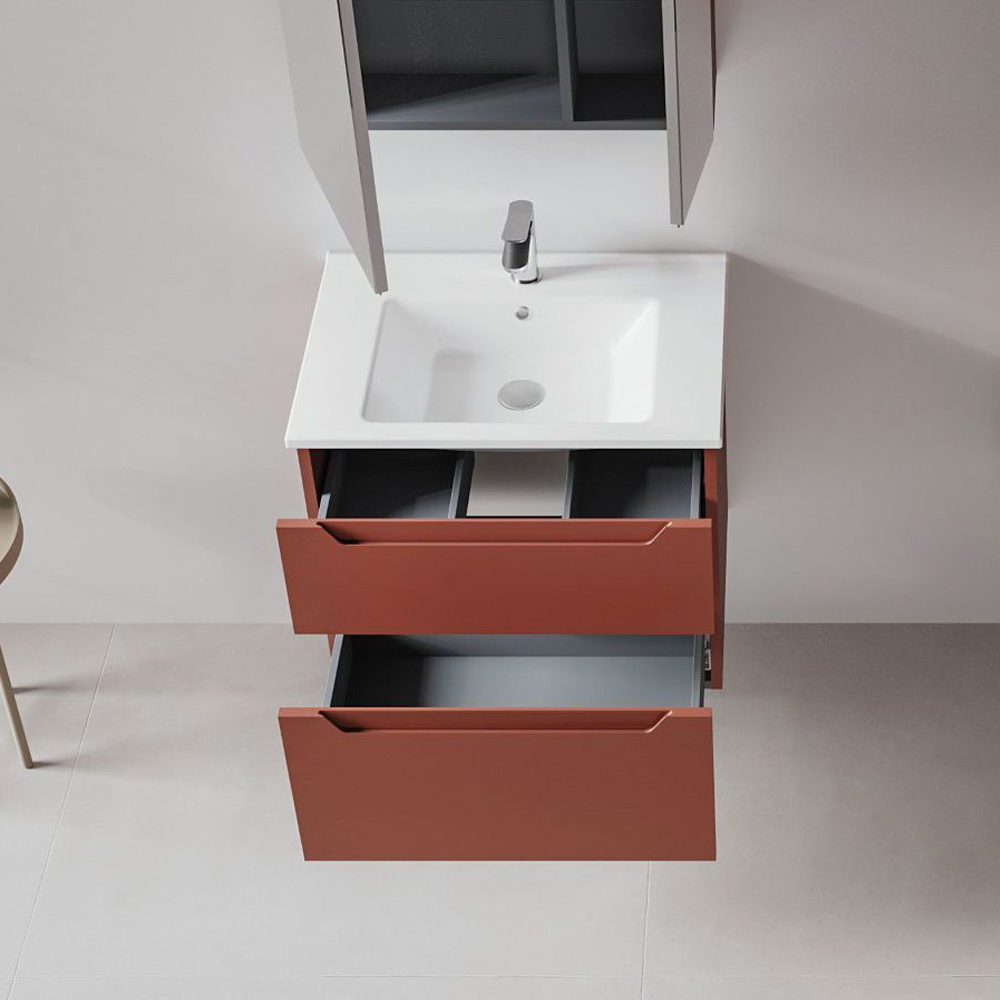 Messina Wooden Wall Mounted Vanity Unit & Basin with 2 Drawers in Matte Red
