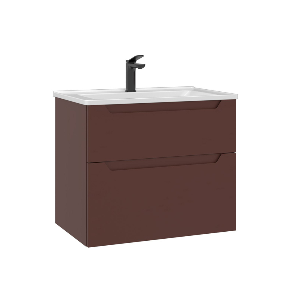Messina Wooden Wall Mounted Vanity Unit & Basin with 2 Drawers in Matte Red
