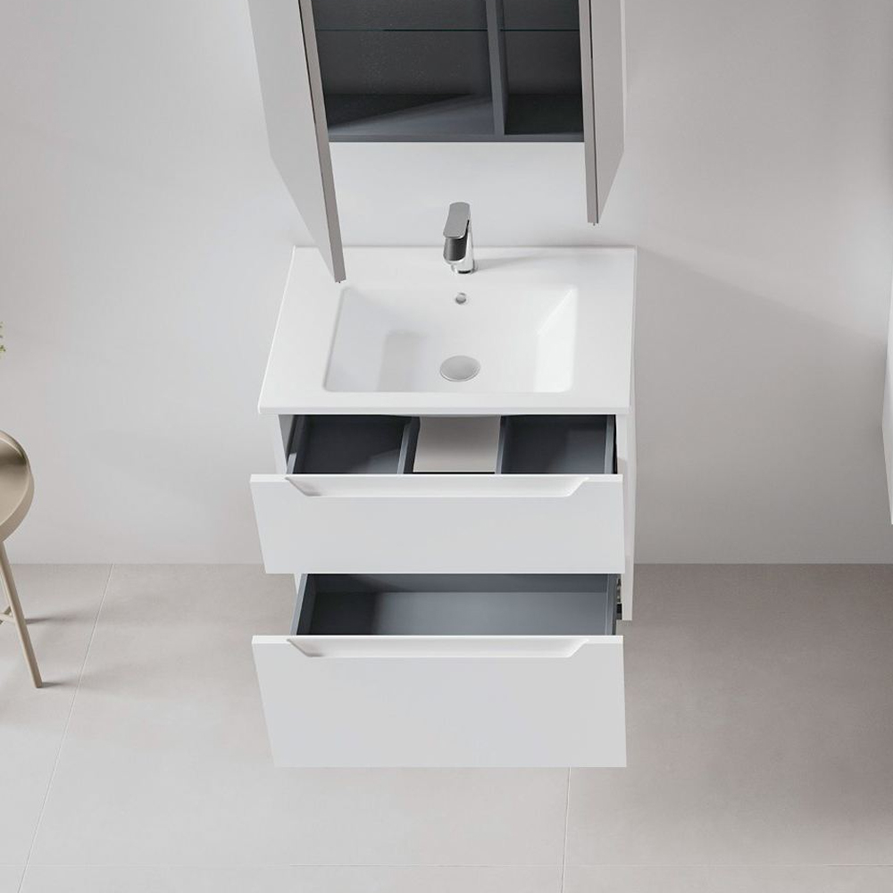 Messina Wooden Wall Mounted Vanity Unit & Basin with 2 Drawers in Matte White