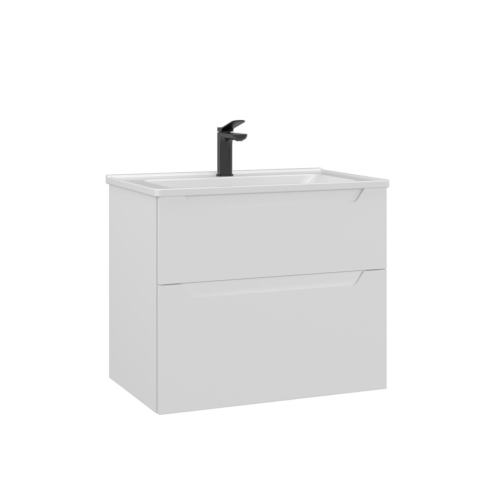 Messina Wooden Wall Mounted Vanity Unit & Basin with 2 Drawers in Matte White