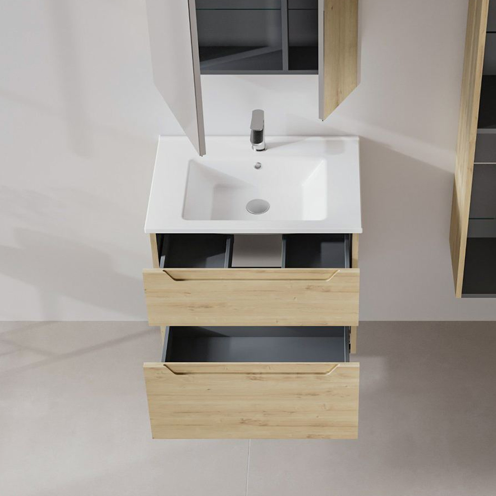 Messina Wooden Wall Mounted Vanity Unit & Basin with 2 Drawers in Oak