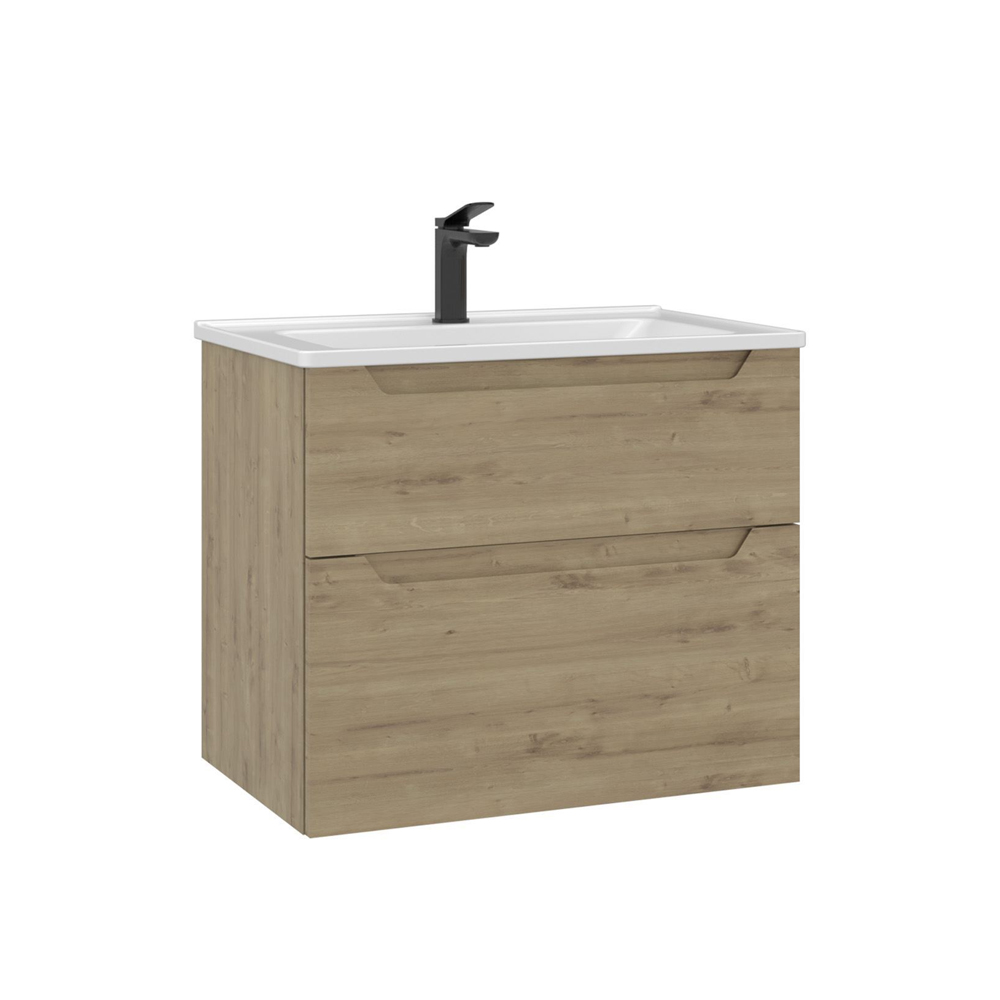 Messina Wooden Wall Mounted Vanity Unit & Basin with 2 Drawers in Oak