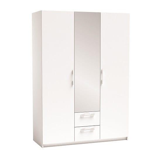 Read more about Messina mirror wardrobe in pearl white with 3 doors