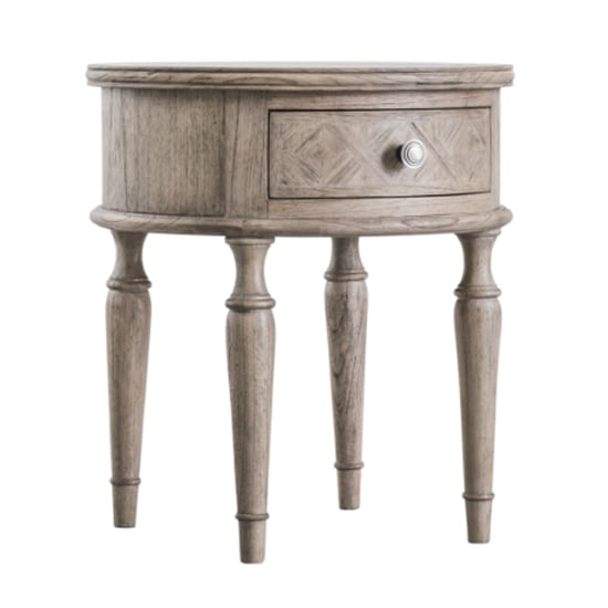 Mestiza Wooden Round Side Table With 1 Drawer In Natural