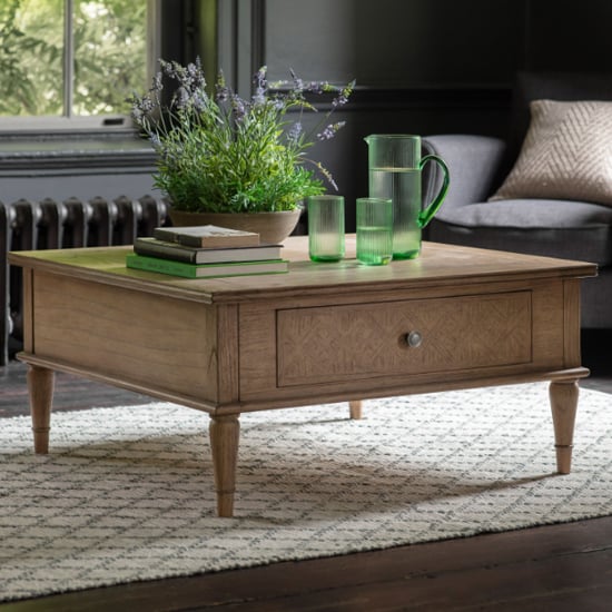 Read more about Mestiza square wooden coffee table with 2 drawers in natural