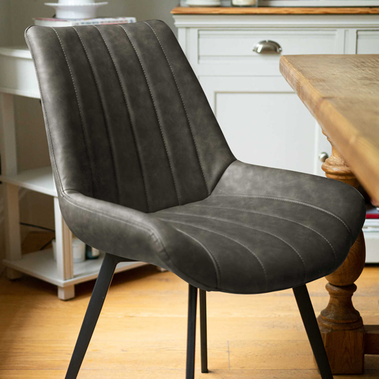 Mestra Grey Faux Leather Dining Chairs In Pair Furniture in Fashion
