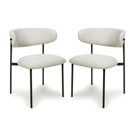 Read more about Mestre natural fabric dining chairs with black legs in pair