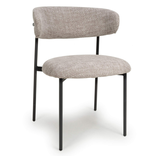 Mestre Oatmeal Fabric Dining Chairs With Black Legs In Pair