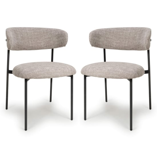 Mestre Oatmeal Tweed Fabric Dining Chairs In Pair