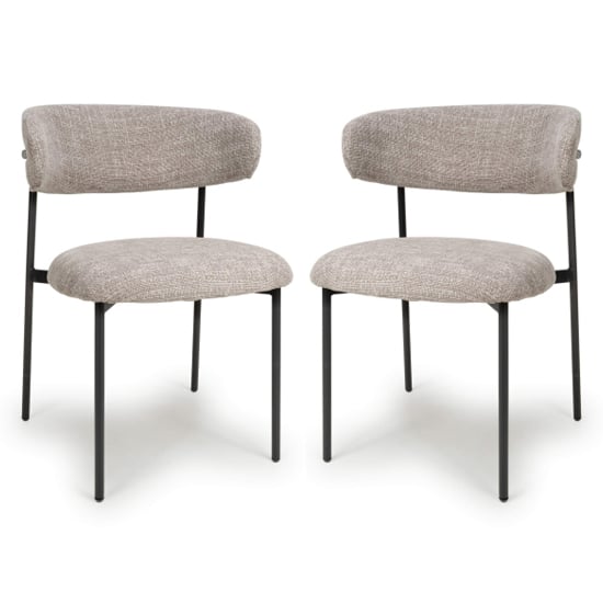 Read more about Mestre oatmeal fabric dining chairs with black legs in pair