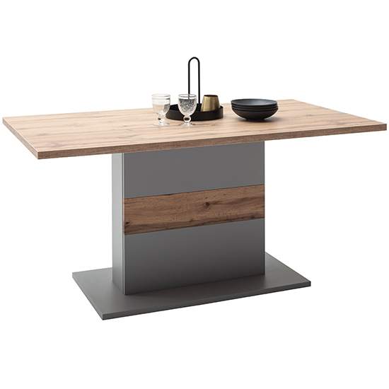 Product photograph of Mestre Rectangular Wooden Dining Table In Oak And Artic Grey from Furniture in Fashion