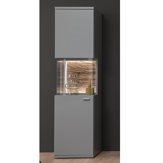 Read more about Mestre wooden display cabinet in artic grey with 1 door and led
