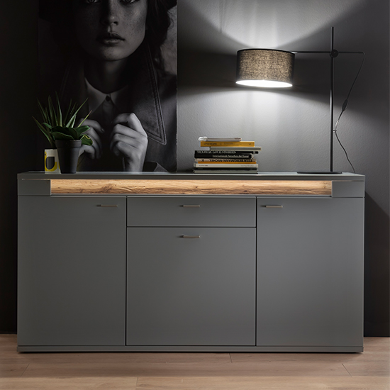 Read more about Mestre wooden sideboard in artic grey with 3 doors and led