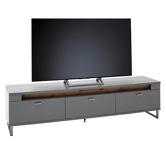 Mestre Wooden TV Stand In Artic Grey With 3 Flap Doors And LED_3