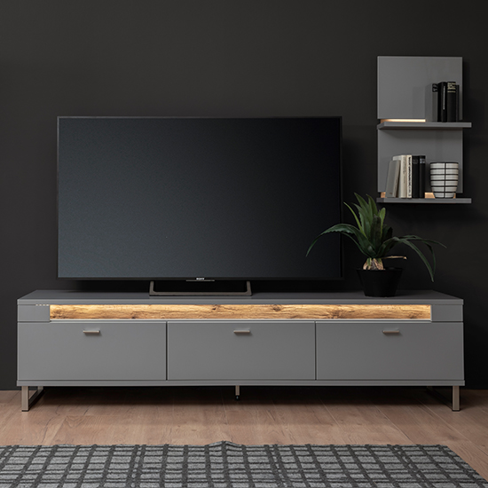 Mestre Wooden TV Stand In Artic Grey With 3 Flap Doors And LED_1