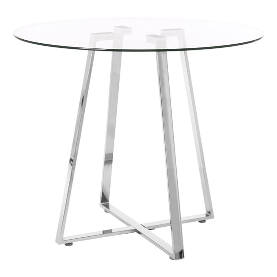 Product photograph of Metairie Round Clear Glass Top Dining Table With Chrome Base from Furniture in Fashion