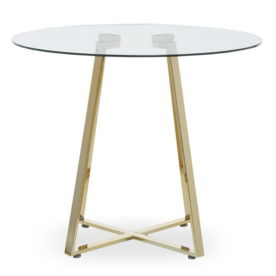 Metairie Round Clear Glass Top Dining Table With Gold Base Furniture