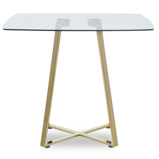 Photo of Metairie square clear glass top dining table with gold base