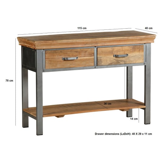 Metapoly Industrial Console Table In Acacia With 2 Drawers