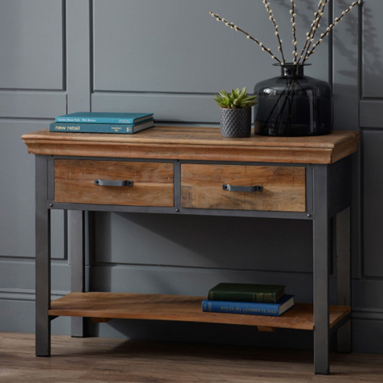 Photo of Metapoly industrial console table in acacia with 2 drawers