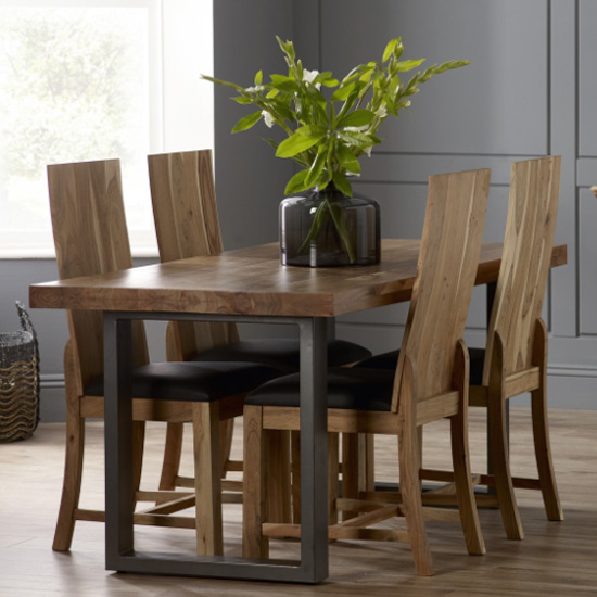 Read more about Metapoly industrial dining table in acacia with 4 chairs