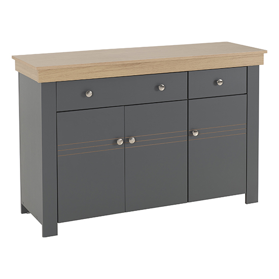 Read more about Methwold wooden sideboard with 3 doors in grey and oak effect