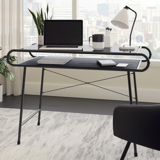 Read more about Metro wooden laptop desk with open shelf in misted elm