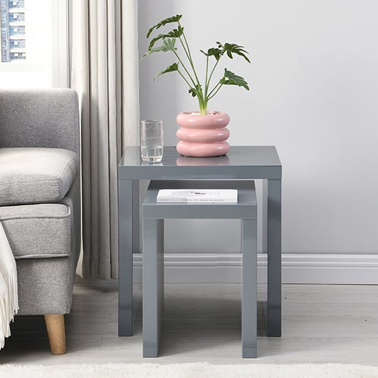 Metro Square High Gloss Set Of 2 Nesting Tables In Grey_2