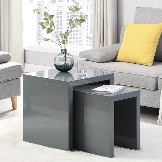Metro Square High Gloss Set Of 2 Nesting Tables In Grey_3