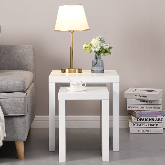 Metro Square High Gloss Set Of 2 Nesting Tables In White_2