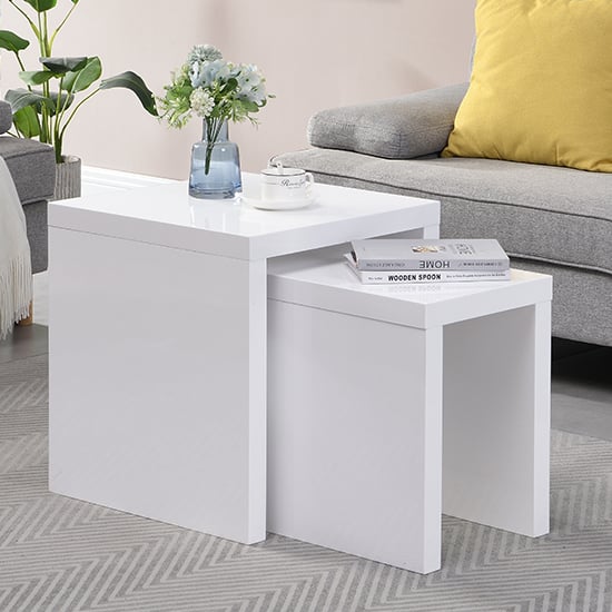 Metro Square High Gloss Set Of 2 Nesting Tables In White_3