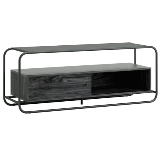 Manawa Black Glass TV Stand With Misted Elm Frame