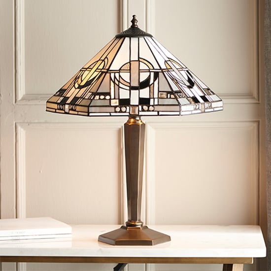 Read more about Metropolitan tiffany glass table lamp in deep antique patina
