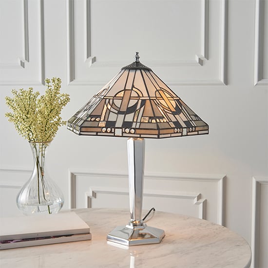 Photo of Metropolitan tiffany glass table lamp in polished aluminium