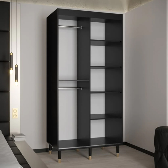 Metz I Wooden Wardrobe With 2 Sliding Doors 100cm In Black