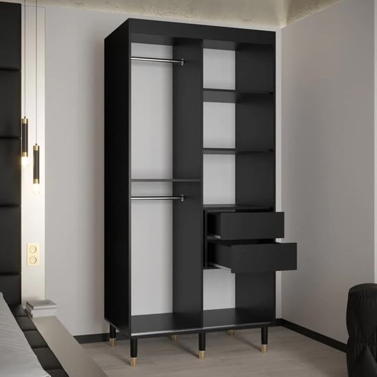 Metz I Wooden Wardrobe With 2 Sliding Doors 100cm In Black