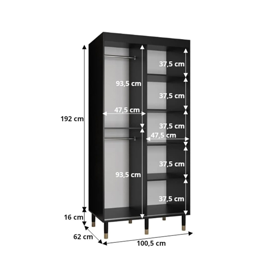 Metz I Wooden Wardrobe With 2 Sliding Doors 100cm In Black
