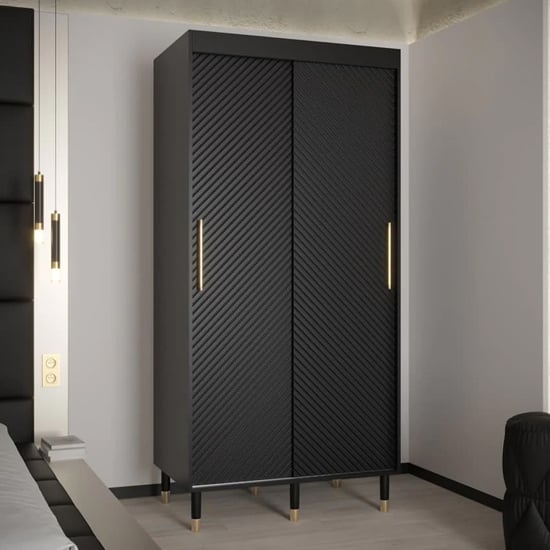 Product photograph of Metz I Wooden Wardrobe With 2 Sliding Doors 100cm In Black from Furniture in Fashion
