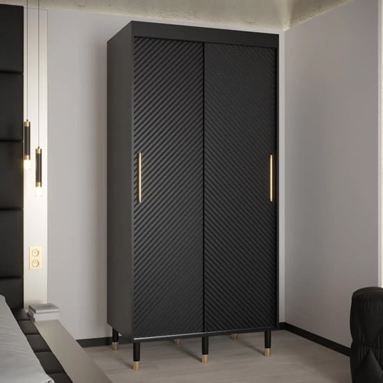 Read more about Metz i wooden wardrobe with 2 sliding doors 100cm in black