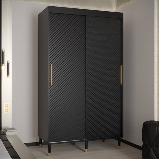 Product photograph of Metz I Wooden Wardrobe With 2 Sliding Doors 120cm In Black from Furniture in Fashion