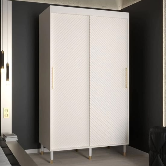 Product photograph of Metz I Wooden Wardrobe With 2 Sliding Doors 120cm In White from Furniture in Fashion