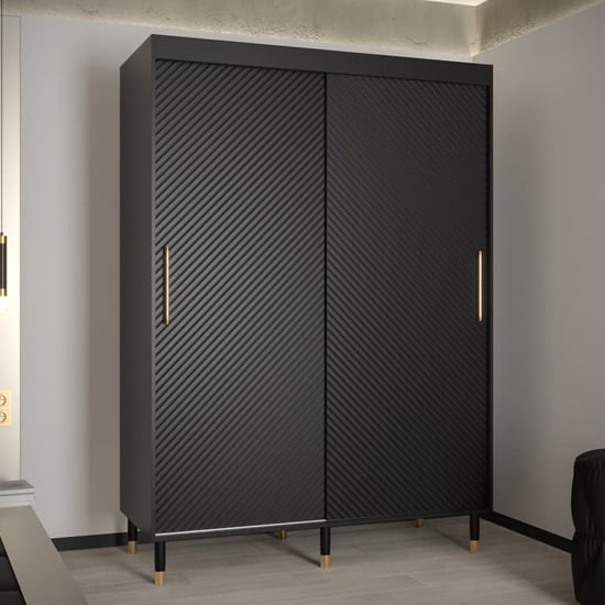 Product photograph of Metz I Wooden Wardrobe With 2 Sliding Doors 150cm In Black from Furniture in Fashion
