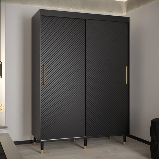 Read more about Metz i wooden wardrobe with 2 sliding doors 150cm in black