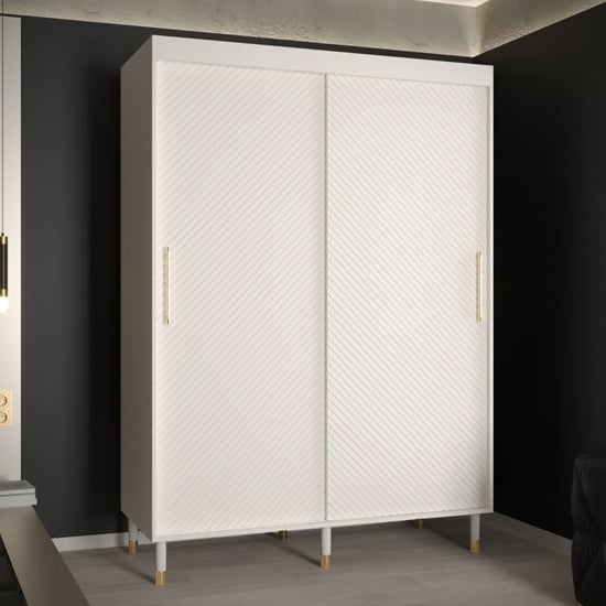 Product photograph of Metz I Wooden Wardrobe With 2 Sliding Doors 150cm In White from Furniture in Fashion