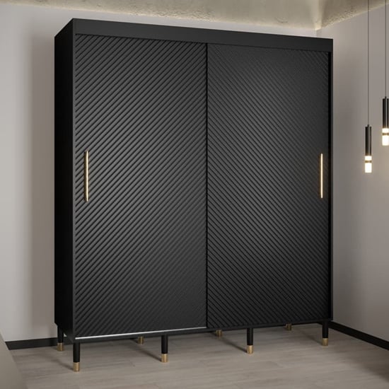 Product photograph of Metz I Wooden Wardrobe With 2 Sliding Doors 180cm In Black from Furniture in Fashion