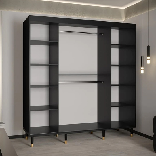 Metz I Wooden Wardrobe With 2 Sliding Doors 200cm In Black