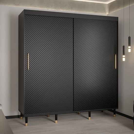 Product photograph of Metz I Wooden Wardrobe With 2 Sliding Doors 200cm In Black from Furniture in Fashion