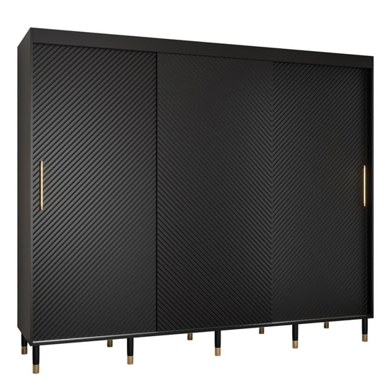 Metz I Wooden Wardrobe With 3 Sliding Doors 250cm In Black